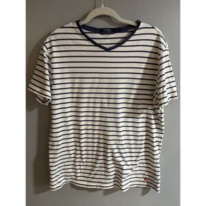 Polo Ralph‎ Lauren Vintage Striped Shirt Navy/White V Neck Red Pony Size Medium